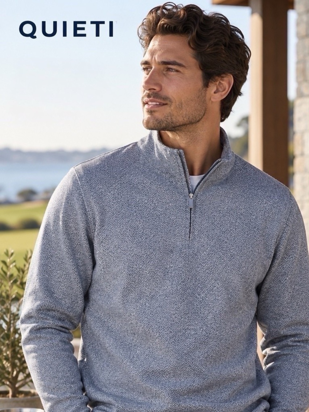 Quieti Herringbone Jacquard 1/4 Zip Pullover Men’s M NWT